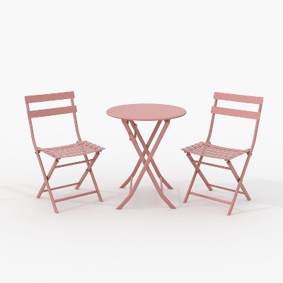 Garvee 3-Piece Patio Bistro Set, Folding Bistro Table and Chairs with Premium Iron Frame, Outdoor Conversation Set Set for Balcony Porch Yard Garden