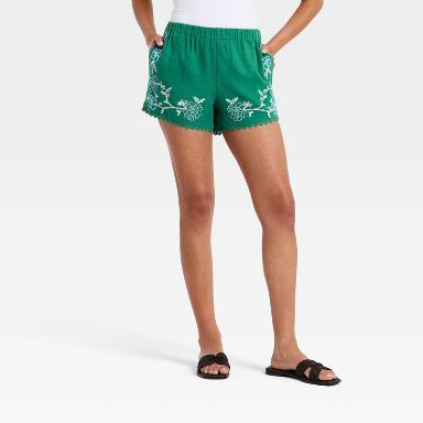 Women's Mid-Rise Cutwork Pull-On Shorts - Universal Thread™ Green XS