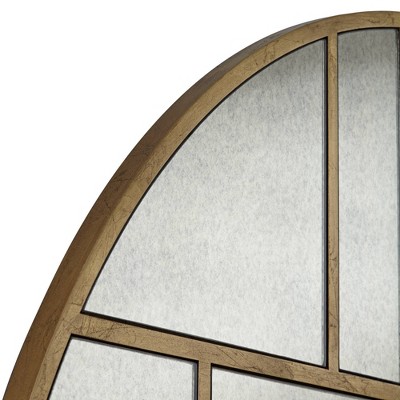 Antique Gold Geometric Pattern Round Wall Mirror, 35 inches