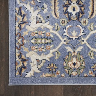 Light Blue Floral Synthetic Rectangular Area Rug 7' x 10'