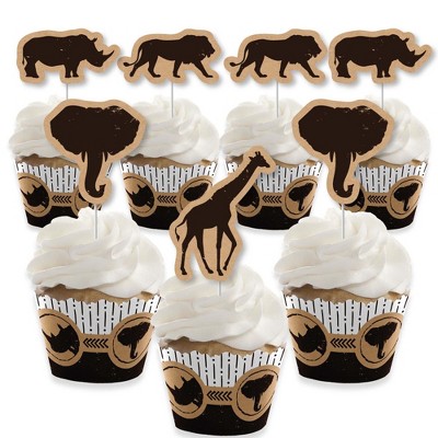 Big Dot of Happiness Wild Safari - Cupcake Decoration - African Jungle Birthday Party or Baby Shower Cupcake Wrappers and Treat Picks Kit - Set of 24