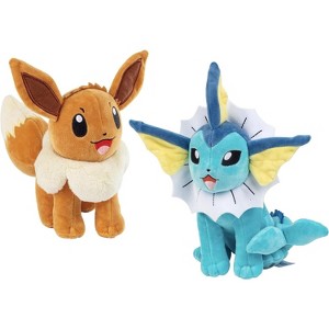 Pokemon 8" Eevee & Vaporeon Plush Stuffed Animal Toys, 2-Pack - Eevee Evolution Set - Officially Licensed - Gift for Kids - 2+ - 1 of 3