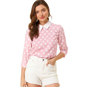 Allegra K Women's Polka Dots Contrast Peter Pan Collar 3/4 Sleeves Blouse - 1 of 4
