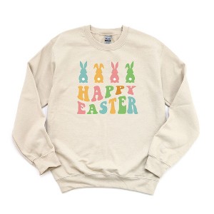 Simply Sage Market Women's Graphic Sweatshirt Happy Easter Pastel Bunnies - 1 of 2
