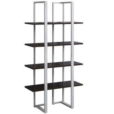 Bookshelf, Bookcase, Etagere, 4 Tier, 60"h, Office, Bedroom, Brown Laminate, Grey Metal, Contemporary, Modern