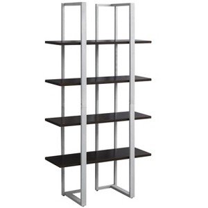 Bookshelf, Bookcase, Etagere, 4 Tier, 60"h, Office, Bedroom, Brown Laminate, Grey Metal, Contemporary, Modern - 1 of 4