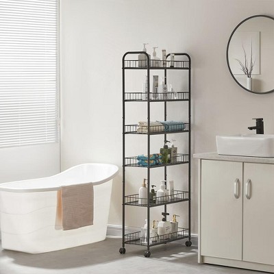 NicBex 6 Tier Rolling Cart,Metal Kitchen Cart with Lockable Wheels and Baskets,6/10 Inch Narrow Storage Shelf for Kitchen,Bathroom,Laundry