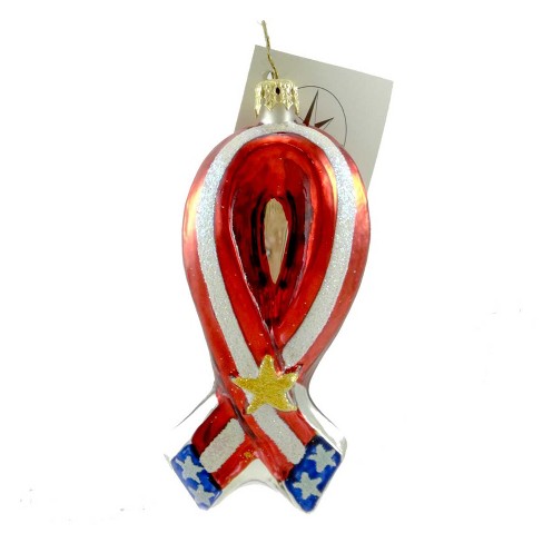 Christopher Radko United for Freedom - 4.25 Inches - Ornament Ribbon American Flag - 0110210 Light - Glass - Red