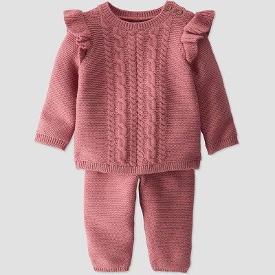 Image of Baby Girls' 2pc Organic Cotton Sweater Top and Bottom Set - little planet by carter's Pink 3M