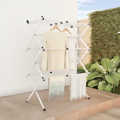 Hastings Home 3-Tier Expandable Clothes Drying Rack for Hanging Garments - Black/White