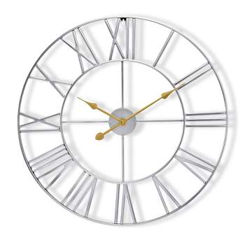 Sorbus Large Wall Clock for Living Room Decor - Roman Numeral Wall Clock for Kitchen - 16 inch Wall Clock Decorative (Silver)