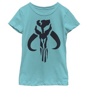 Girl's Star Wars The Mandalorian Mythosaur Skull Logo T-Shirt - 1 of 3