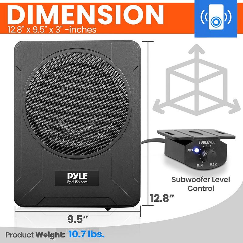 Pyle 8-Inch Low-Profile Amplified Subwoofer System - Black, 3 of 10