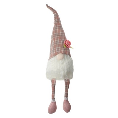 Northlight Plaid Spring Gnome Figure with Dangling Legs - 29" - Pink and White