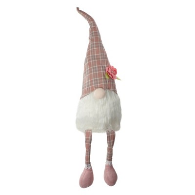 Northlight 29" Pink and White Plaid Spring Gnome Table Top Figure with Dangling Legs