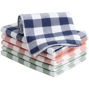 PiccoCasa 100% Cotton Plaid Pattern Absorbent Cleaning Kitchen Towel 6 Pcs - 1 of 3