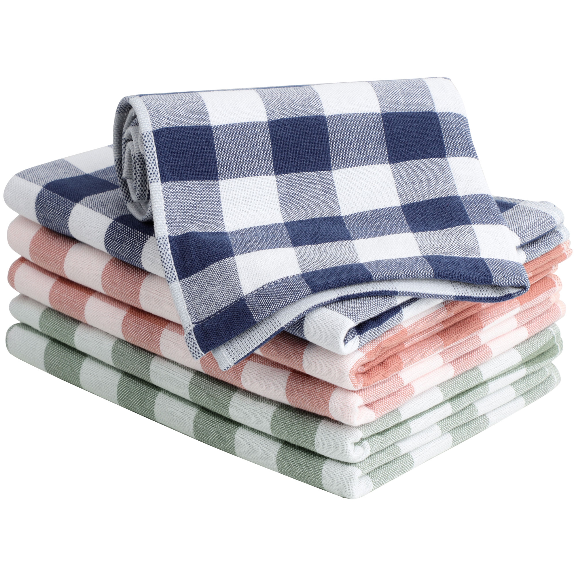 PiccoCasa 100% Cotton Plaid Pattern Absorbent Cleaning Kitchen Towel 6 Pcs Mixed Color 13" x 29"