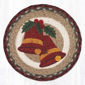 Earth Rugs Holiday Bells Round Trivet – 10" Christmas Jute Hot Pad with Festive Bell Print - 1 of 3