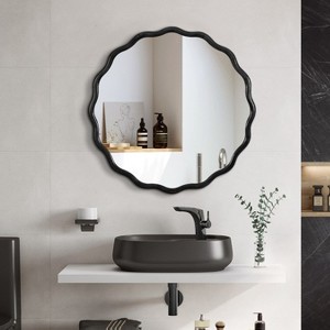 KWPZQEB Circle Mirror for Wall 42 inch, Solid Wood Frame -Wavy Round Mirror for Over Sink, Bathroom, Entryway, Bedroom, Vanity - 1 of 4