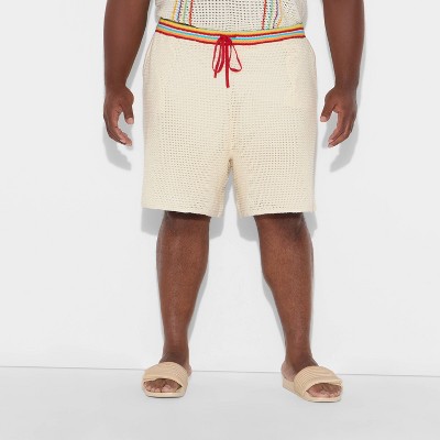 Pride Adult Relaxed Fit Open Knit Stitch Trouser Shorts - Ivory