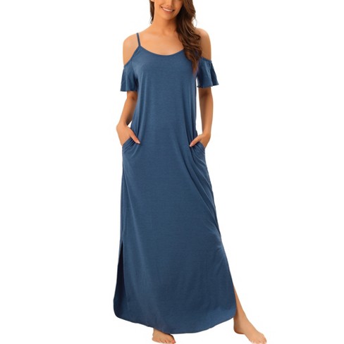 Cheibear Women s Summer Cold Shoulder With Pockets Casual Maxi