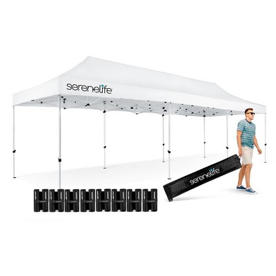 SereneLife 10x30 Ft Folding Tent - Waterproof, UV Protection, Easy Setup, White