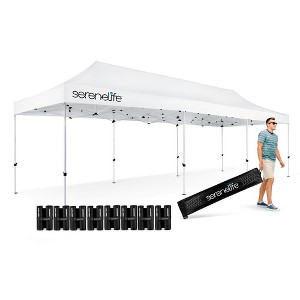 SereneLife 10x30 Ft Folding Tent - Waterproof, UV Protection, Easy Setup, White - 1 of 4