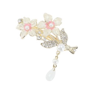 Unique Bargains Exquisite Flower Rhinestone Pendant Spring Clip Hair Clips Gold Tone Pink 1 Pc - 1 of 4