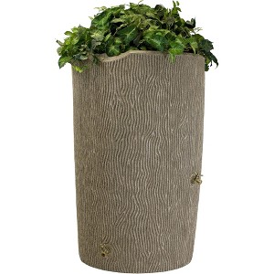 Good Ideas Impressions 90-Gallon Rain Saver Barrel Faux Bark Trunk Surface, Dual Spigot Locations with 2 Brass Spigots and Screen, Sandstone - 1 of 4