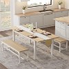 63'' Extendable 3-Piece Dining Table Set with 2 Benches for 4-6 People Mid-Century Breakfast Dinette Dining Room Table Set for 6 - 4 of 4
