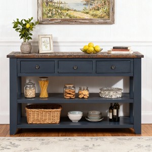 Hostack 48'' Solid Wood Top Console Table with 3 Storage Drawers and 2 Shelves, Blue - 1 of 4