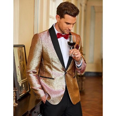 COOFANDY Men's Tuxedo Jacket Slim Fit Shawl Lapel Blazer One Button Suit Jackets for Party Prom Wedding Dinner Shiny Blue XL — фото 2