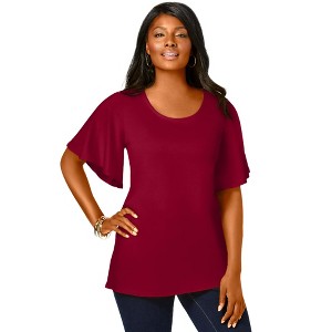 Jessica London Women's Plus Size Stretch Knit Flutter Sleeve Tunic - 1 of 4