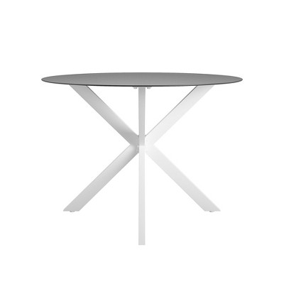White and Black Round Glass Top Dining Table