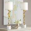 Possini Euro Design Luxe Modern Buffet Table Lamps 34 1/2" Tall Set of 2 Sculptural Gold Ribbon Metal White Drum Shade for Bedroom Living Room Bedside - 2 of 4