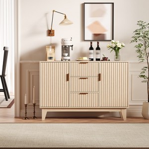 47" Sideboard Buffet Cabinet, Fluted Coffee Bar Cabinet with 3 Drawers and Adjustable Shelves, Media TV Console Table, Kitchen Pantry Cabinet - 1 of 4