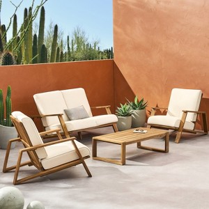 Christopher Knight Home Paloma Outdoor Acacia Wood 4 Seater Chat Set with Cushions - 1 of 4