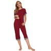 INSPIRE CHIC Womens Round Neck Pajama Set with Capri Pants Casual Lounge Sleepwear - 2 of 4