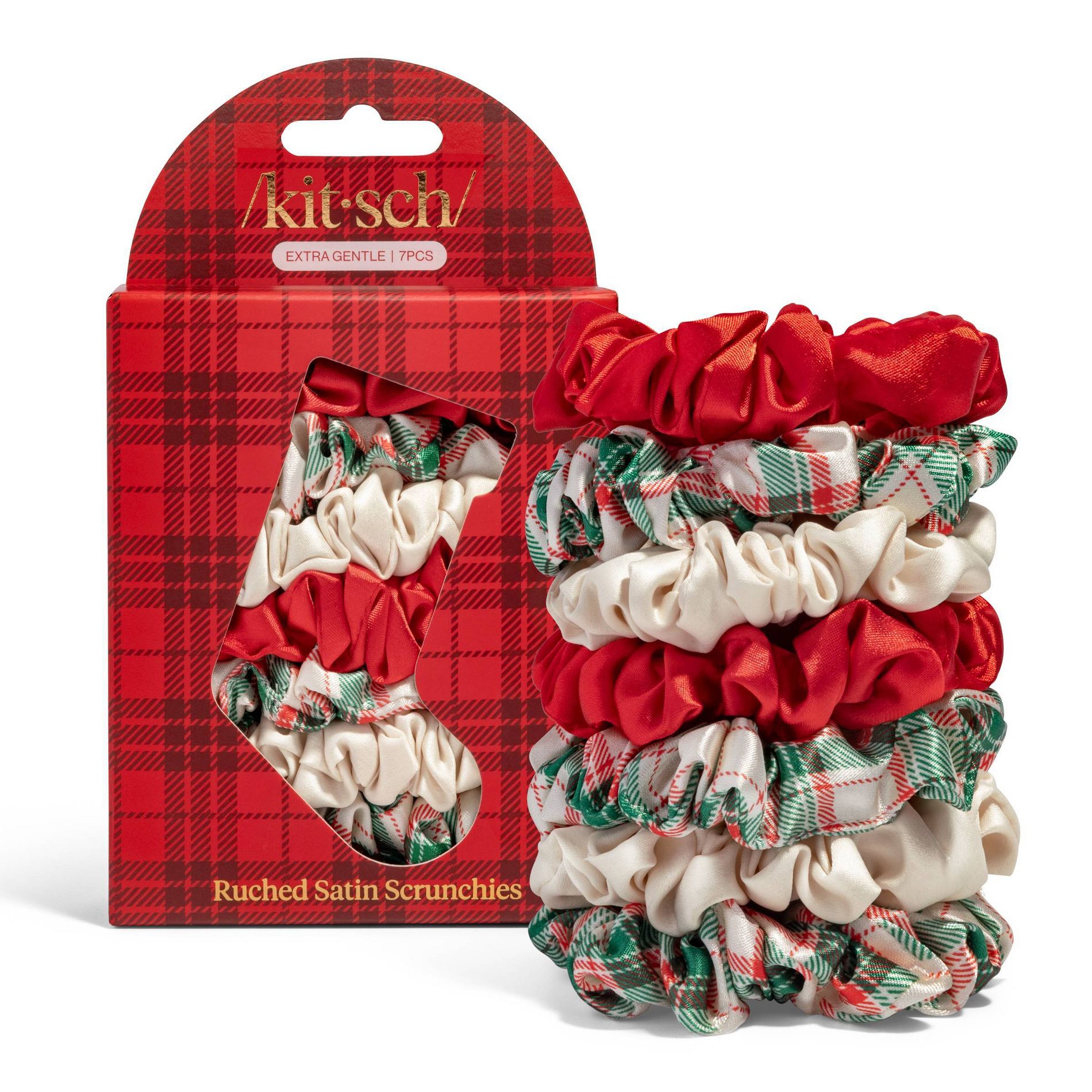 Kitsch  Holiday Ruched Satin Scrunchies - 7pc Set