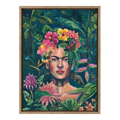 Frida Kahlo Floral Portrait Framed Canvas Wall Art