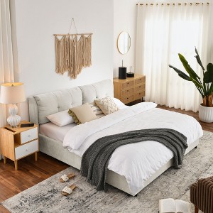 Sapphtopaz Modern Bed Frame with Chenille Headboard Upholstered Hydraulic Platform Bed with Bottom Storage, No Box Spring Needed - 1 of 4