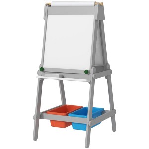 Infurnic Baby Activity Gyms Art for Kids with Paper Roll, Double Sided Whiteboard and Chalkboard with Painting Paper Stand, Gray, 20.1"*19.7"*42.5" - 1 of 4