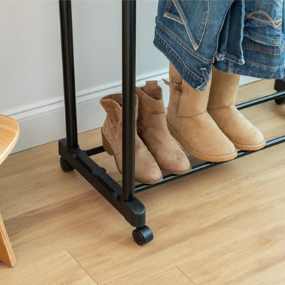 Adjustable Black Double Rod Clothes Rack with Wheels
