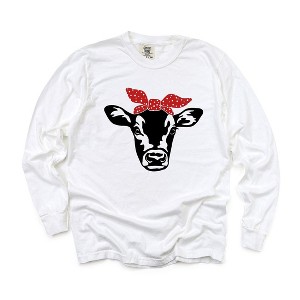 Simply Sage Market Women's Cow and Bandana Long Sleeve Garment Dyed Tee - 1 of 3