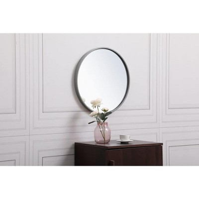 Contemporary 18" Round Silver Wood Wall Mirror