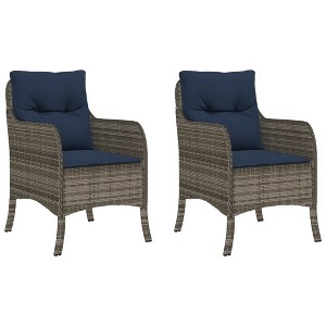 vidaXL 2 pcs Gray Poly Rattan Patio Chairs - Navy Blue Cushions, Weather-Resistant, Garden/Outdoor Seating, Washable Covers, 23"x26.4"x33.9" - 1 of 4