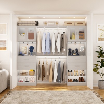 Aheaplus Set of Two 80"-120"W Closet System with Door and Wooden Drawers
