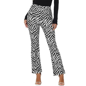 Allegra K Women's Print High Waist Casual Flare Bell Bottom Stretch Long Pants - 1 of 4