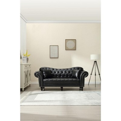 80" Faux Leather Chesterfield Sofa Button Tufted Couch with Pillows for Living Room Apartment - Morden Fort
