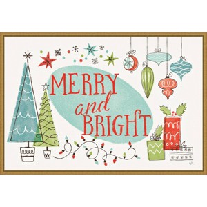 23" x 16" Merry and Bright Christmas Tree by Janelle Penner Framed Canvas Wall Art - Amanti Art: Mid-Century Modern Holiday Decor - 1 of 4